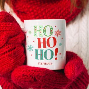 Caneca De Café Em Dois Tons Ho Ho Ho Natal Monograma Vermelho Verde