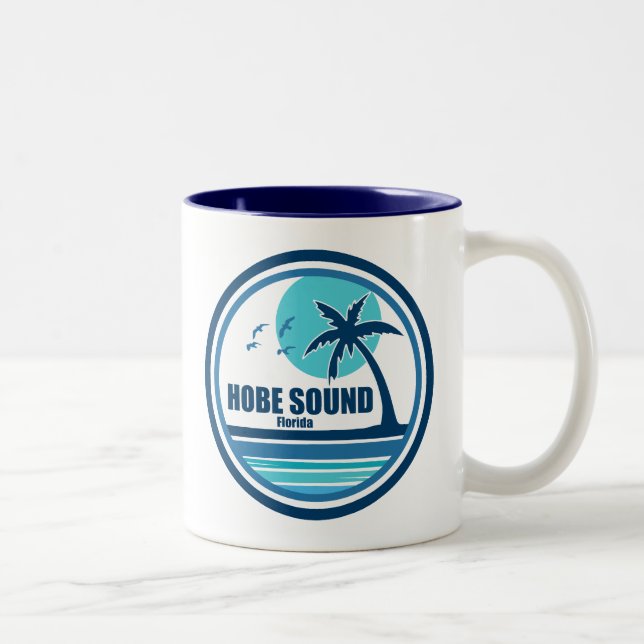 Caneca De Café Em Dois Tons Hobe Sound Florida Palm Tree Birds (Direita)