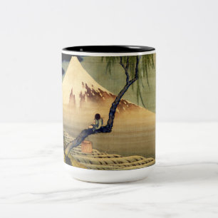 Caneca De Café Em Dois Tons Hokusai Boy Vivendo o Monte Fuji Japonês