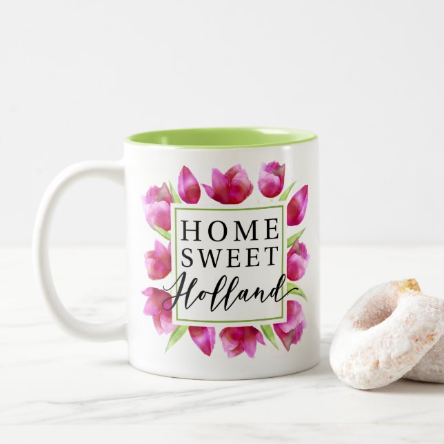 Caneca De Café Em Dois Tons Holanda Doce: Tulipas Rosa Tulipas Holandesas Tulp (Com Donut)