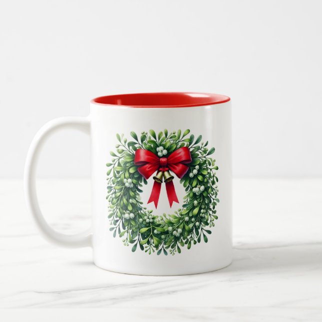 Caneca De Café Em Dois Tons Holiday Mistletoe Wreath Coffee Mug (Esquerda)
