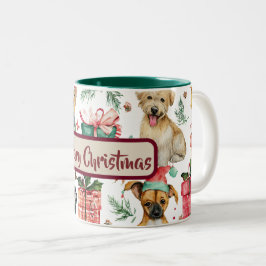 Caneca De Café Em Dois Tons Holiday Watercolor Puppies Pattern Coffee Mug