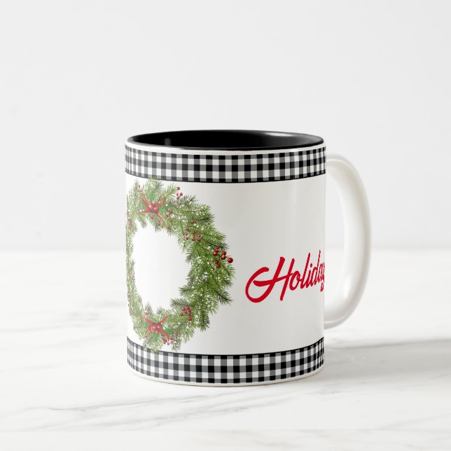 Caneca De Café Em Dois Tons Holiday Wreath Mug (Frente Esquerda)