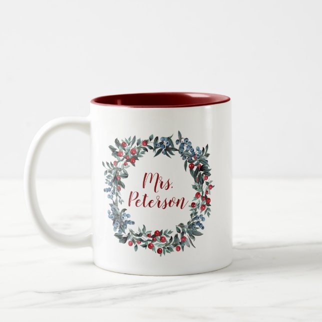 Caneca De Café Em Dois Tons Holidays Christmas Berries Wreath (Esquerda)