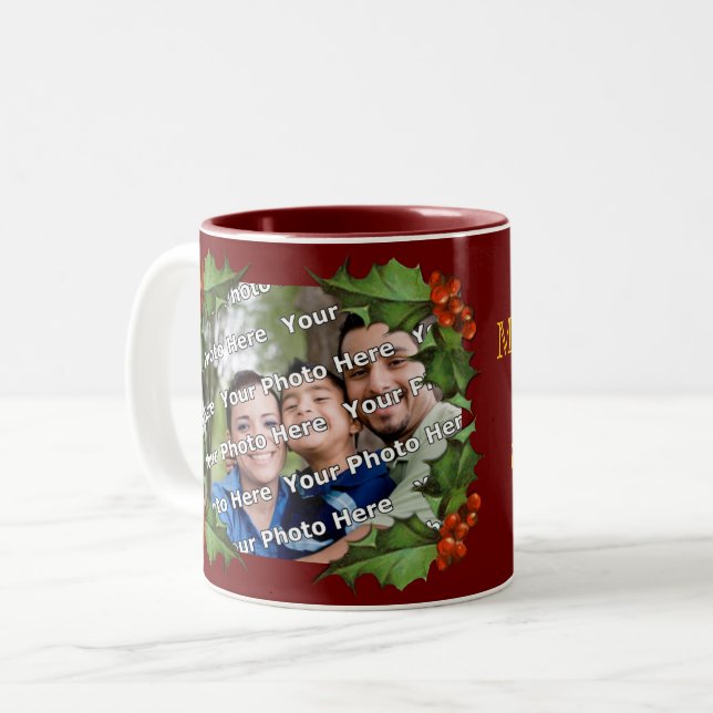 Caneca De Café Em Dois Tons Holly e Berries Foto de Natal Mug (Frente Esquerda)