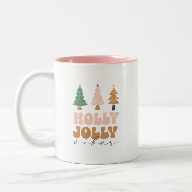 Caneca De Café Em Dois Tons Holly Jolly Natal presente café (Esquerda)