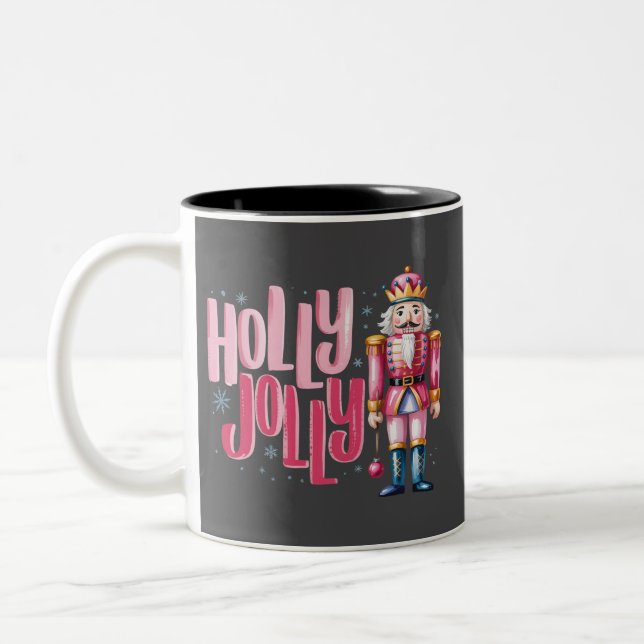 Caneca De Café Em Dois Tons Holly Jolly Nutcracker Coquette Preppy (Esquerda)