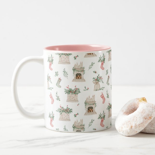Caneca De Café Em Dois Tons Holly Mantel Pattern (Com Donut)