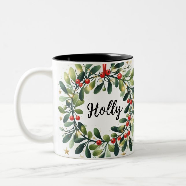 Caneca De Café Em Dois Tons Holly Wreath (Esquerda)