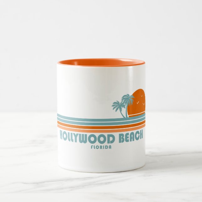 Caneca De Café Em Dois Tons Hollywood Beach Florida Sun Palm Trees (Centro)
