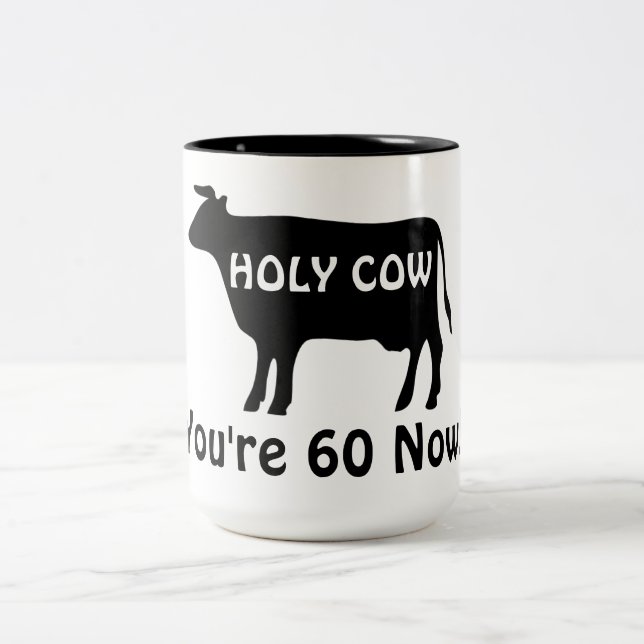 Caneca De Café Em Dois Tons Holy Cow You're 60 Now Funny Birthday (Centro)