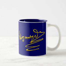 Caneca De Café Em Dois Tons HOMAGE TO MOZART Dourado Signature Of Composer Blu
