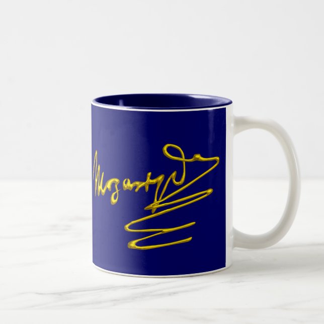 Caneca De Café Em Dois Tons HOMAGE TO MOZART Dourado Signature Of Composer Blu (Direita)