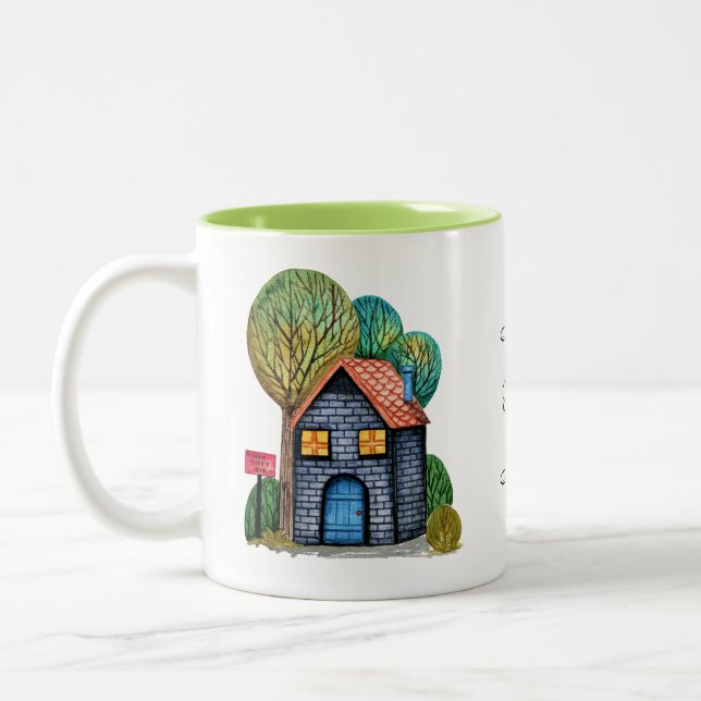 Caneca De Café Em Dois Tons Home Art Bonito De Aquarela (Esquerda)