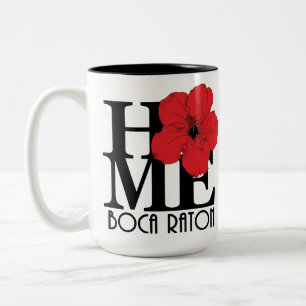 Caneca De Café Em Dois Tons HOME Boca Raton Red Hibiscus 15oz