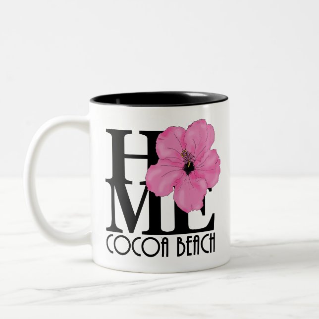 Caneca De Café Em Dois Tons HOME Cocoa Beach Pink Hibiscus 11oz (Esquerda)
