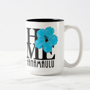 Caneca De Café Em Dois Tons HOME Hanamaulu Hawaii Blue Hibiscus 15oz