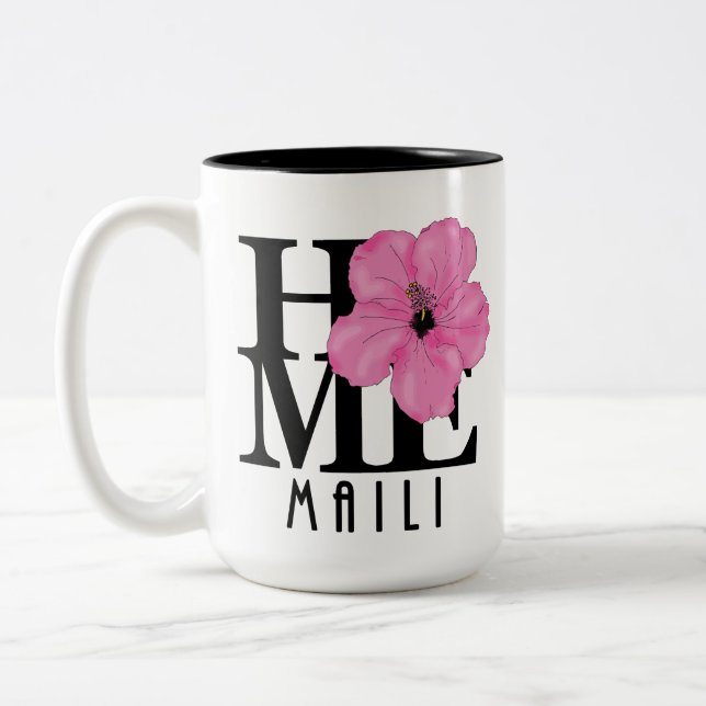 Caneca De Café Em Dois Tons HOME Maili Hawaii Rosa 15oz (Esquerda)