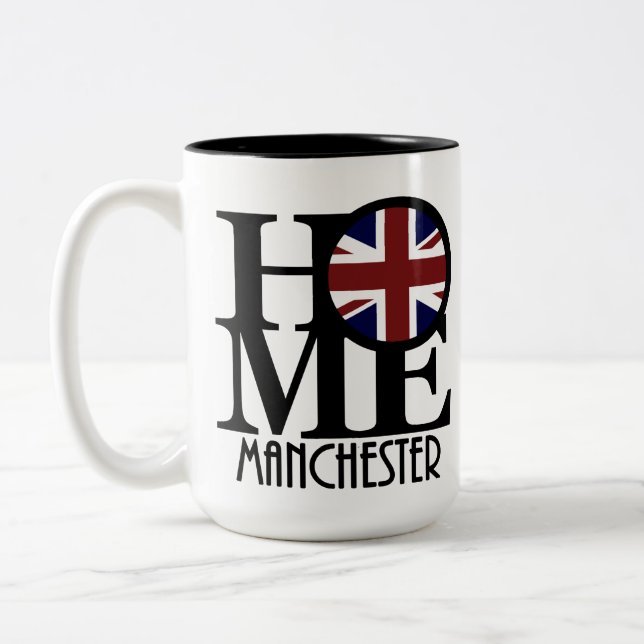 Caneca De Café Em Dois Tons HOME Manchester England 15oz (Esquerda)