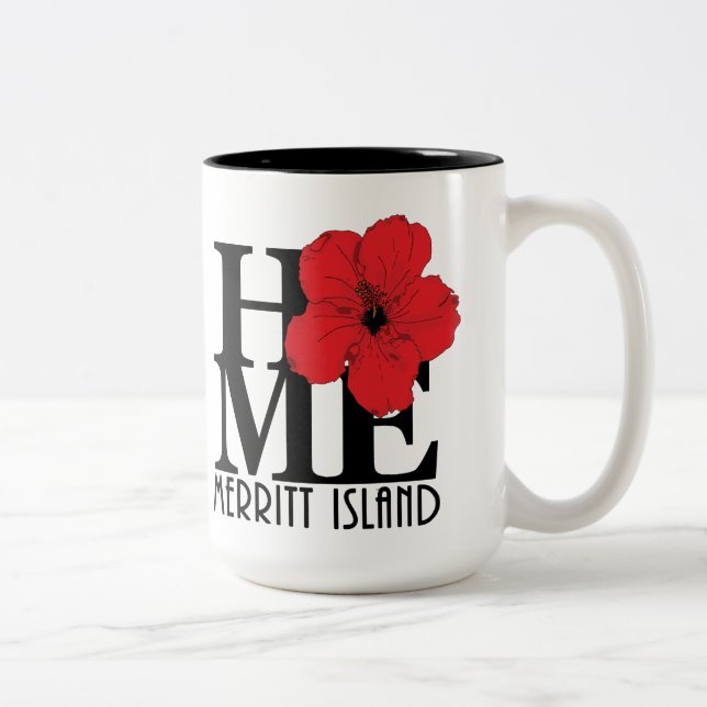 Caneca De Café Em Dois Tons HOME Merritt Island 15oz (hibisco vermelho) (Direita)