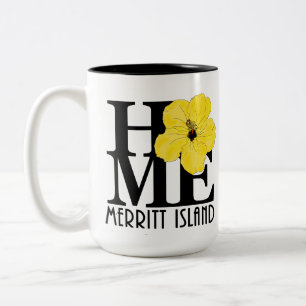 Caneca De Café Em Dois Tons HOME Merritt Island 15oz yellow hibiscus