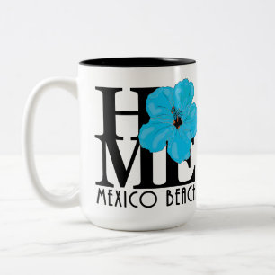 Caneca De Café Em Dois Tons HOME Mexico Beach Blue Hibiscus 15oz