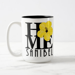 Caneca De Café Em Dois Tons HOME Sanibel Yellow Hibiscus 15oz