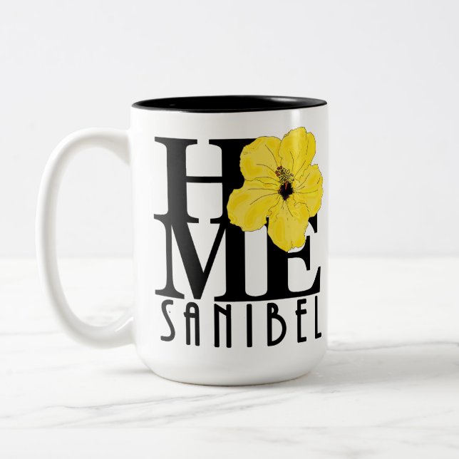Caneca De Café Em Dois Tons HOME Sanibel Yellow Hibiscus 15oz (Esquerda)
