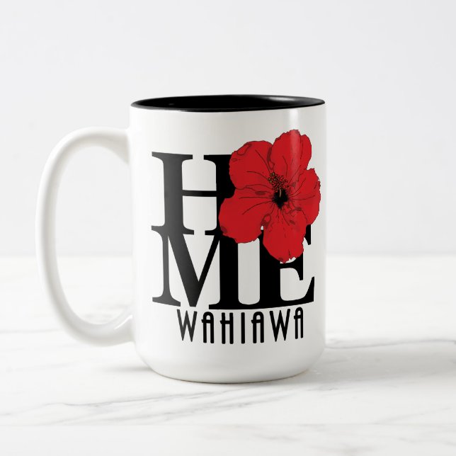 Caneca De Café Em Dois Tons HOME Wahiawa Hawaii Red 15oz (Esquerda)