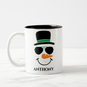 Caneca De Café Em Dois Tons Homem de neve de natal personalizado com nome pers