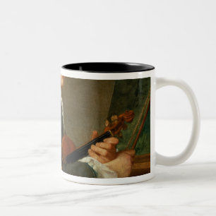 Caneca De Café Em Dois Tons Homem novo com um violino