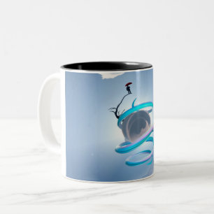 Caneca De Café Em Dois Tons Homem numa esfera arenosa