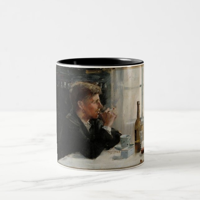 Caneca De Café Em Dois Tons Homem sentado perdido na Mesa (Centro)