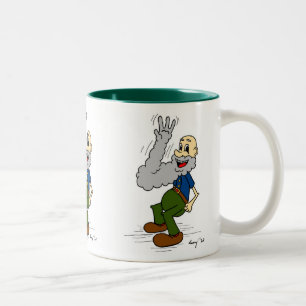 Caneca De Café Em Dois Tons Homem Velho Agitando Mata De Barba