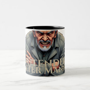 Caneca De Café Em Dois Tons Homem Velho Irritado – Ilustração de Desenho Anima