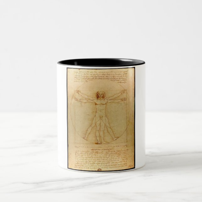 Caneca De Café Em Dois Tons Homem Vitruviano, Leonardo Da Vinci (Centro)