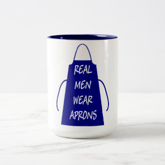 Caneca De Café Em Dois Tons Homens Reais Vestem Aventais (Azul)