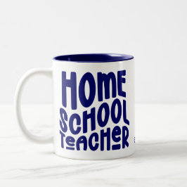 Caneca De Café Em Dois Tons Homeschool Teacher | Dark Blue Typography Design