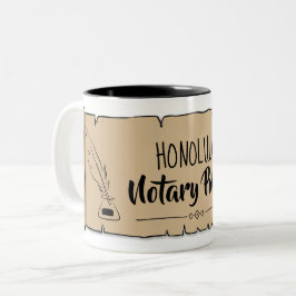 Caneca De Café Em Dois Tons Honolulu Notary Public Scroll Feather Quill