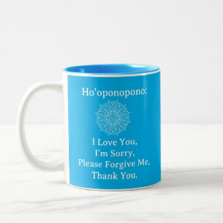 Caneca De Café Em Dois Tons Ho'oponopono Blue Mantra Prayer Mandala