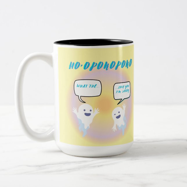 Caneca De Café Em Dois Tons Ho'oponopono fantasma cicatrização e engraçado (Esquerda)