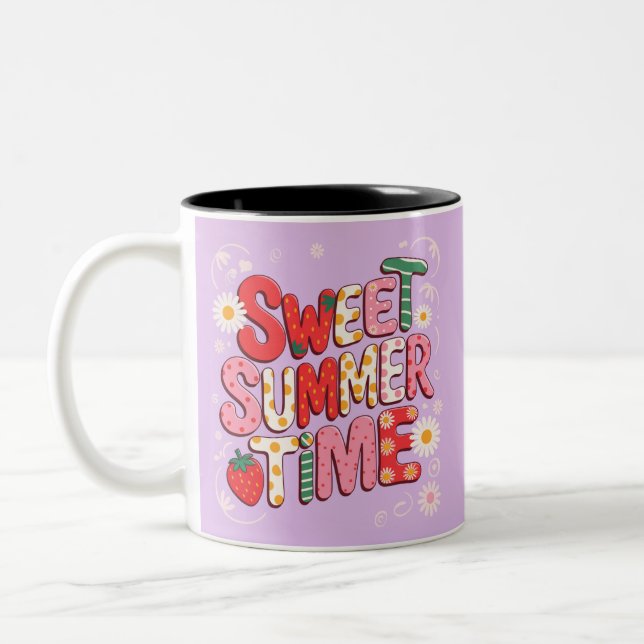 Caneca De Café Em Dois Tons Horário de verão doce Coquette Strawberry Retro Be (Esquerda)