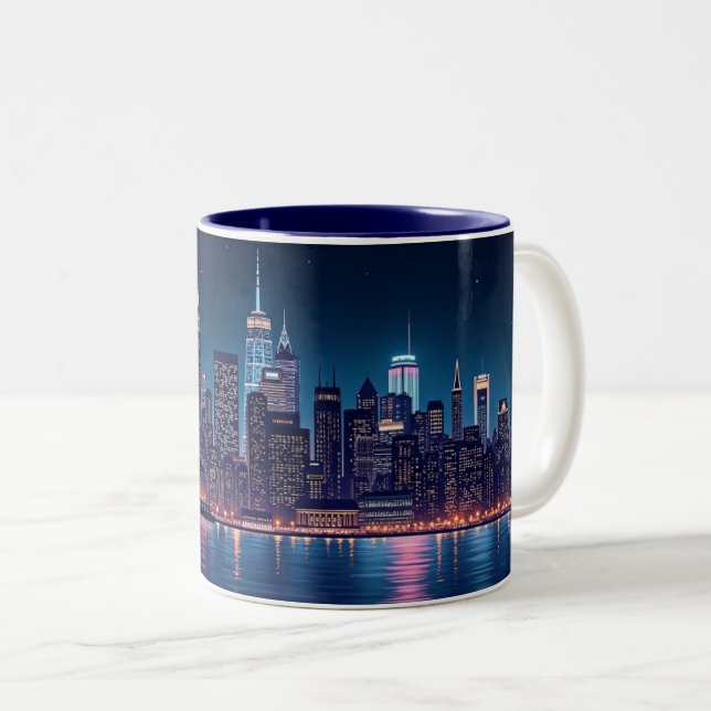 Caneca De Café Em Dois Tons Horizonte Urbano (Frente Esquerda)