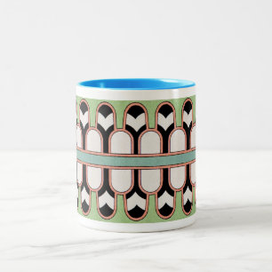 Caneca De Café Em Dois Tons Hortelã geométrica do teste padrão do art deco
