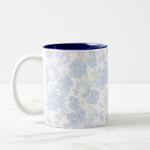 Caneca De Café Em Dois Tons Hortênsia Azul e Padrão de Libélula