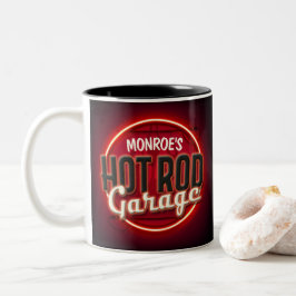 Caneca De Café Em Dois Tons Hot Rod Flames Nome Personalizado Garagem Personal