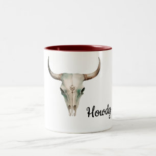 Caneca De Café Em Dois Tons Howdy Cowboy Bullhorns