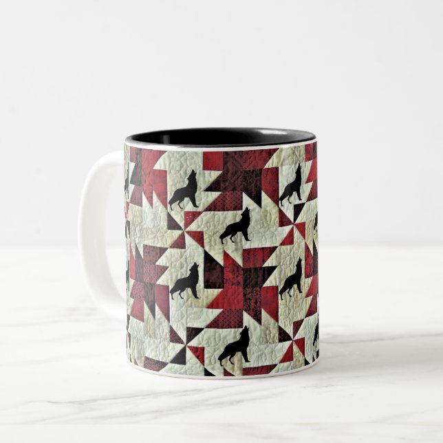 Caneca De Café Em Dois Tons Howling Wolf Quilt (Frente Esquerda)