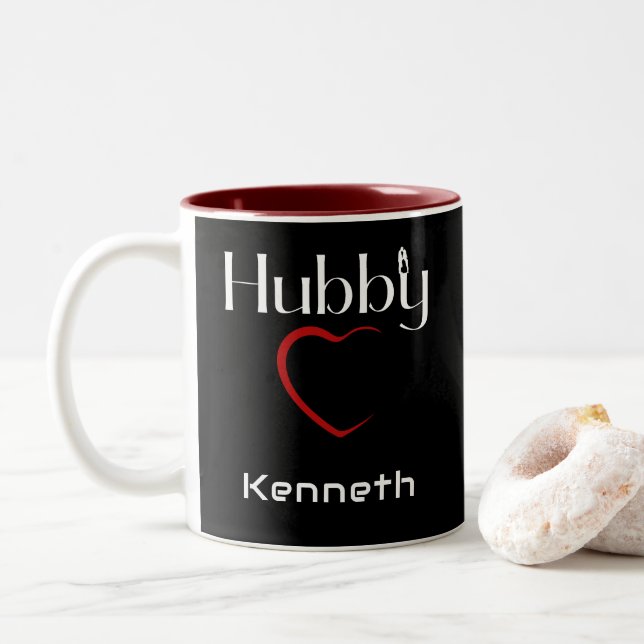 Caneca De Café Em Dois Tons Hubby Wifey - Casal - Presente de Aniversário (Com Donut)