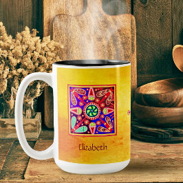 Caneca De Café Em Dois Tons Huichol Mexicano Art Bohemian Colorful